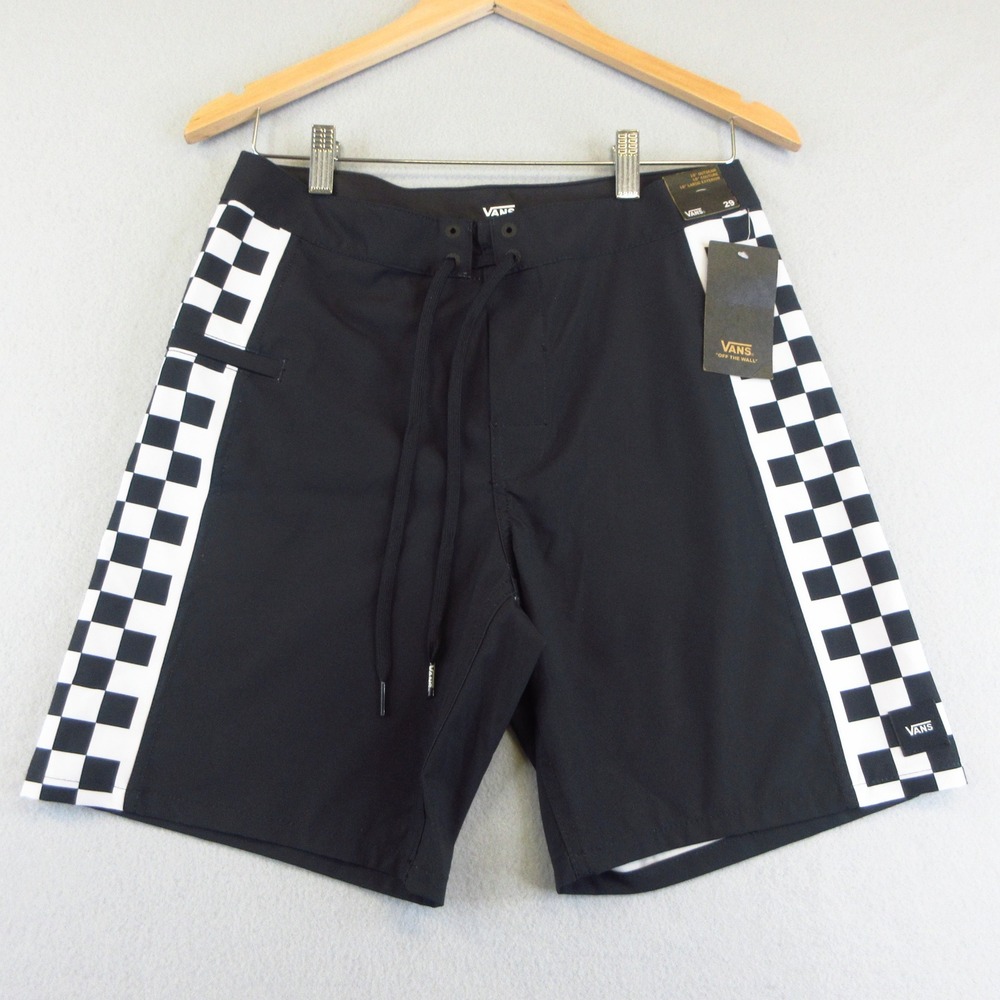 Vans Board Shorts Mens 29 Black Checkerboard Sidelines Stretch Surf Swim Skate
